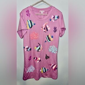 NWT • MARY SQUARE • PINK BEACH FISH SEQUINS TSHIRT DRESS • SIZE SMALL
